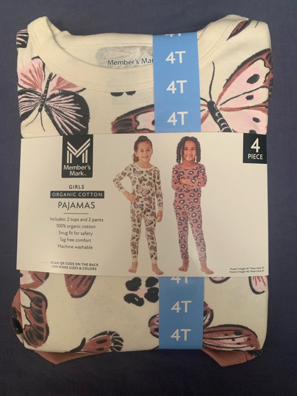 Member's Mark Girls' Pink Butterfly Organic Cotton Pajama Set - 4T